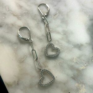 925 Silver Paper Clip Cz Heart Dangles